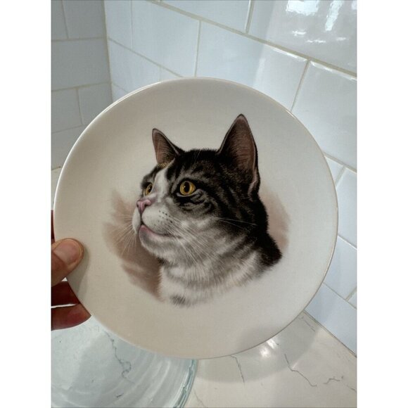 Schumann Arzberg Germany Bavaria Gray Cat Plate 7 1/4" Golden Crown E&R - Picture 1 of 8